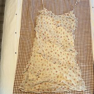 Floral Ruffle Slip Dress - Cream with Pink Flowers